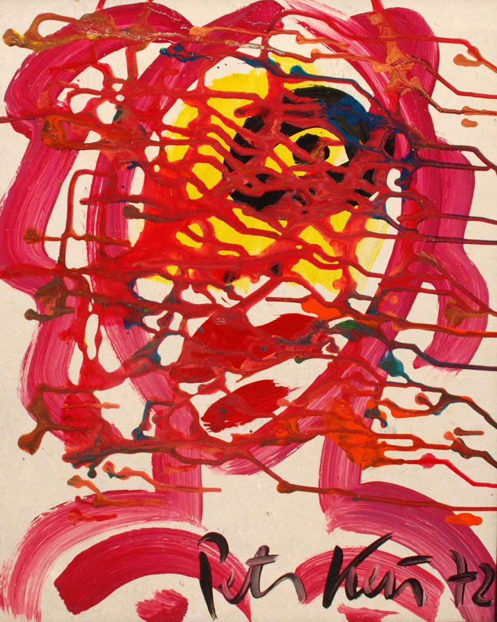 Peter Keil, oil on artist board, signed lower right: Peter Keil, oil on artist board, signed lower right Peter Keil '72, born 1942, abstract face, 16" x 20"