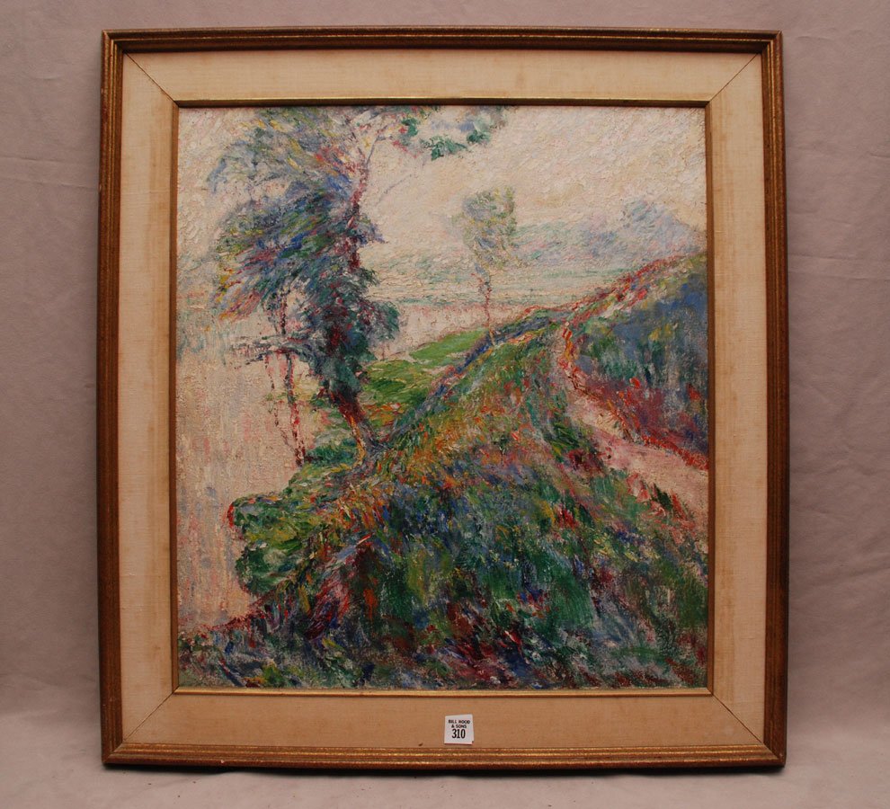 Attributed to: Theodore Demerest Coe (American 1866): Attributed to: Theodore Demerest Coe (American 1866) oil on canvas, impressionist landscape, unsigned, canvas size is 22" x 20" Provenance: local estate -Theodore Coe gallery pamphlet was stuffed in t