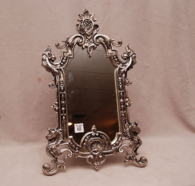 Silver Plated Victorain Style Mirror. Condition: good.: Silver Plated Victorain Style Mirror. Condition: good. Ht. 19"