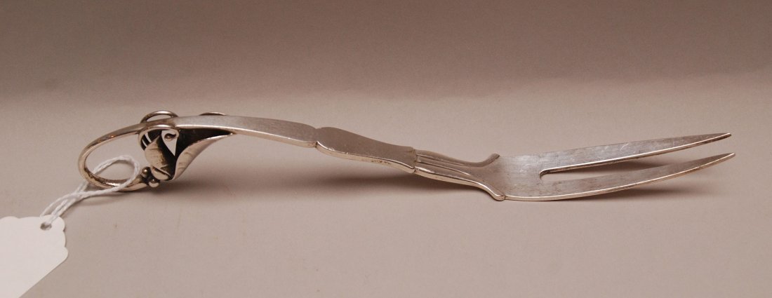 Georg Jensen Sterling Cold Meat Fork. Condition: very : Georg Jensen Sterling Cold Meat Fork. Condition: very good with conjoined monogram verso. Lth. 8 3/4" 2oz. Troy