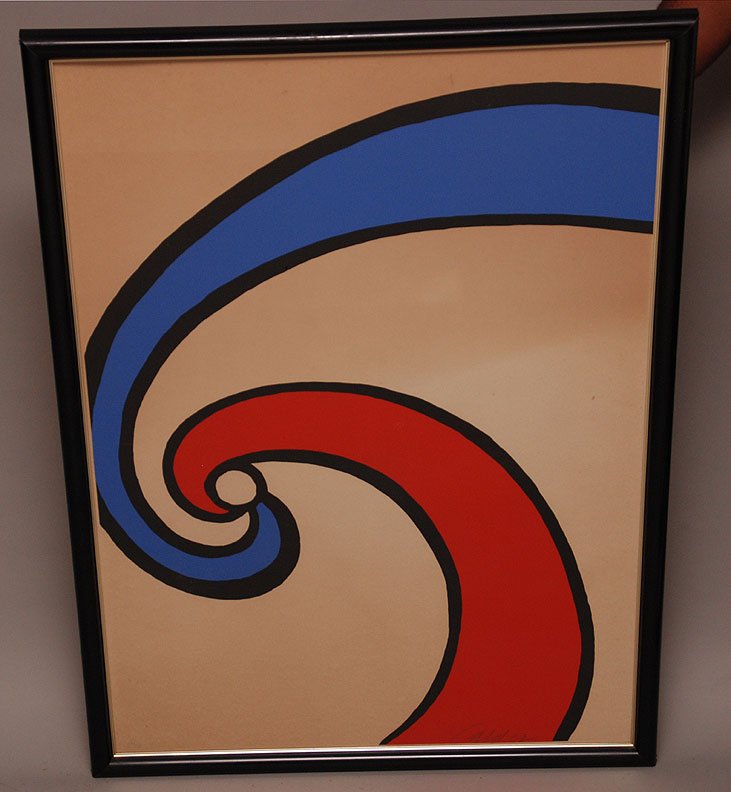 ALEXANDER (SANDY) CALDER, American 1898-1976,Untitled C: ALEXANDER (SANDY) CALDER, American 1898-1976,Untitled Composition, in blue, red and black, lithograph in colors, full sheet 44” x 30”, Limited Edition 115/120, signed in pencil lower right, framed