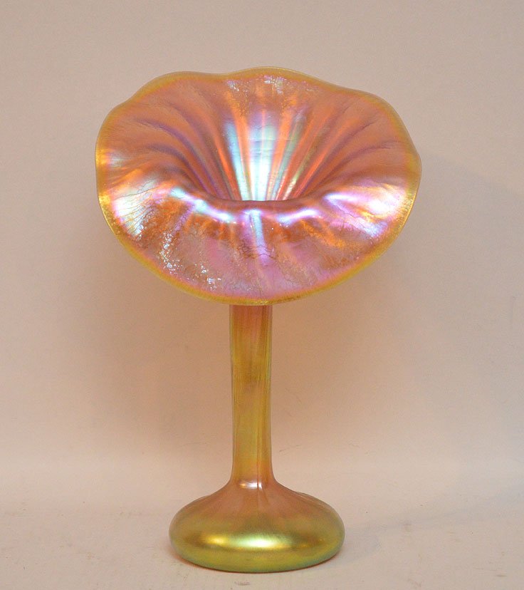 Tiffany Favrile Glass "Jack-in-the-Pulpit" Vase. Signe: Tiffany Favrile Glass "Jack-in-the-Pulpit" Vase. Signed L.C. Tiffany Favrile 31777. Condition: very good. Ht. 10"