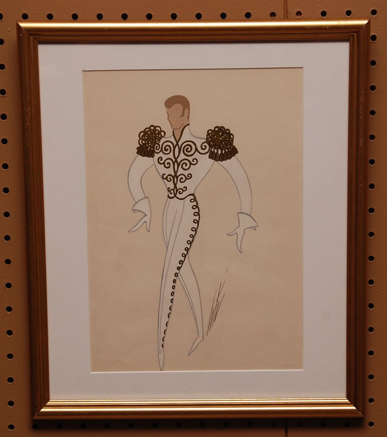 ERTE (French/Russian 1892-1990) gouache and ink on pape: ERTE (French/Russian 1892-1990) gouache and ink on paper, Original Costume Design, ca. 1948. Approx. 9-1/2" x 13" . Provenance: gift of Ken Walters (father of Barbara Walters) to present owner world f