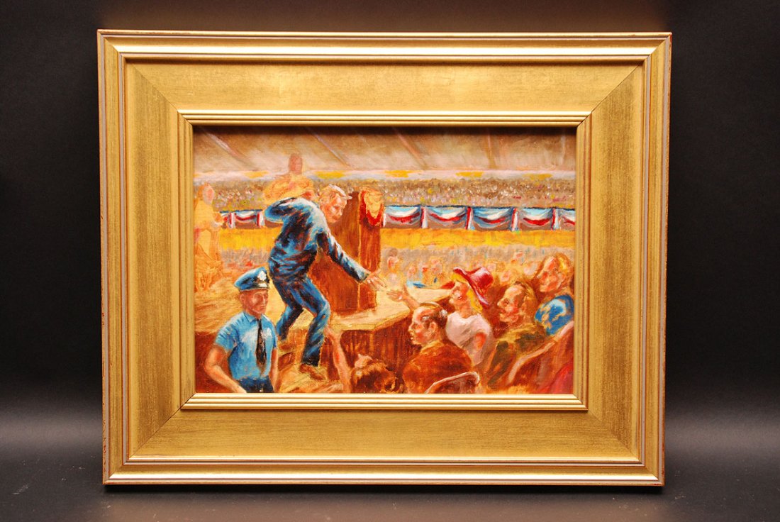 Manner of George Wesley Bellows (American 1882 - 1925): Manner of George Wesley Bellows (American 1882 - 1925) oil on board, "The Candidate" 10" x 14"