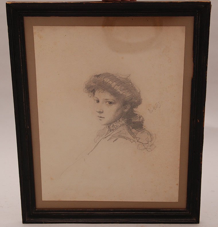 Giuseppe De Nittis (Italian 1846-1884) study for female: Giuseppe De Nittis (Italian 1846-1884) study for female portrait, pencil, signed, image size 11 ¼ x 8 ¾ “