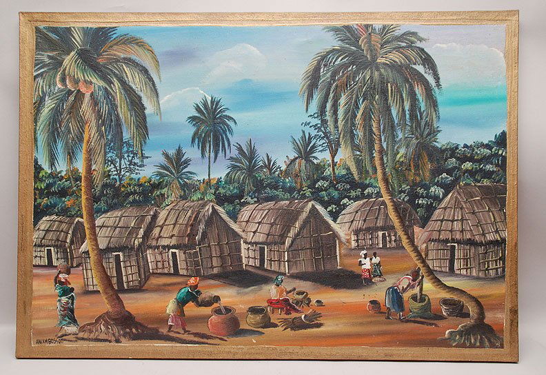Haitian School oil on canvas, Village Scene, 23-1/2" x : Haitian School oil on canvas, Village Scene, 23-1/2" x 24"