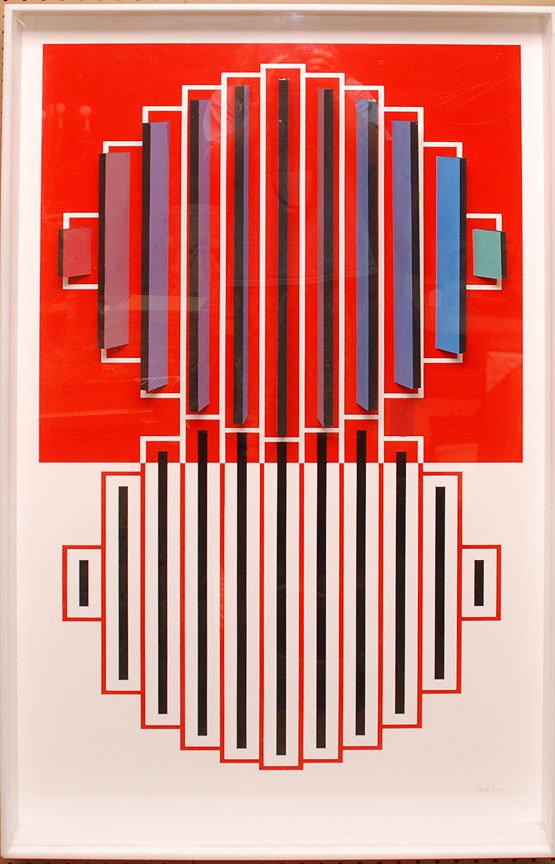 LEONARD JANKLOW (American, 1919-2006) Colored acrylic a: LEONARD JANKLOW (American, 1919-2006) Colored acrylic and Plexiglas, titled Vert. Blowfish, 49" x 27-1/2 inches Signed in lower right margin: Janklow. (paint flaw on right side see image)