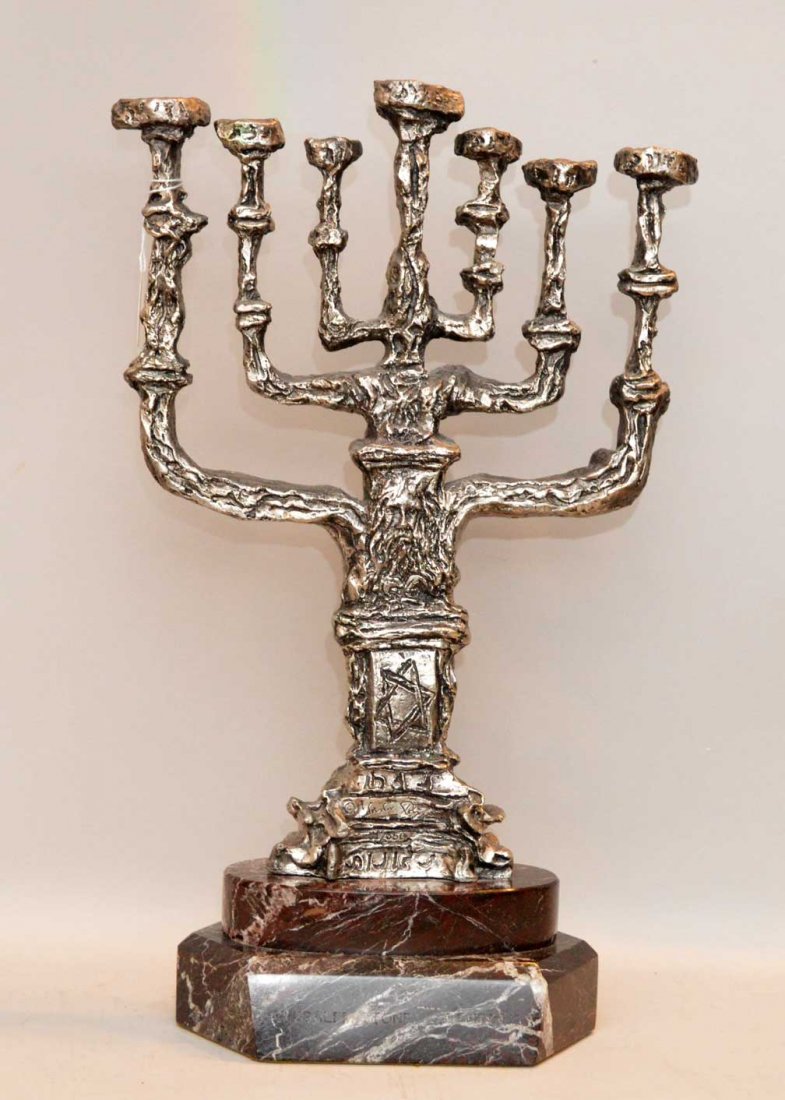 SALVADOR DALI 20" MENORAH SCULPTURE, Salvador Dali (Sp: SALVADOR DALI 20" MENORAH SCULPTURE, Salvador Dali (Spanish 1904-1989) 1981 Bronze with silver patina, 20 x 13.5 x 3 inches