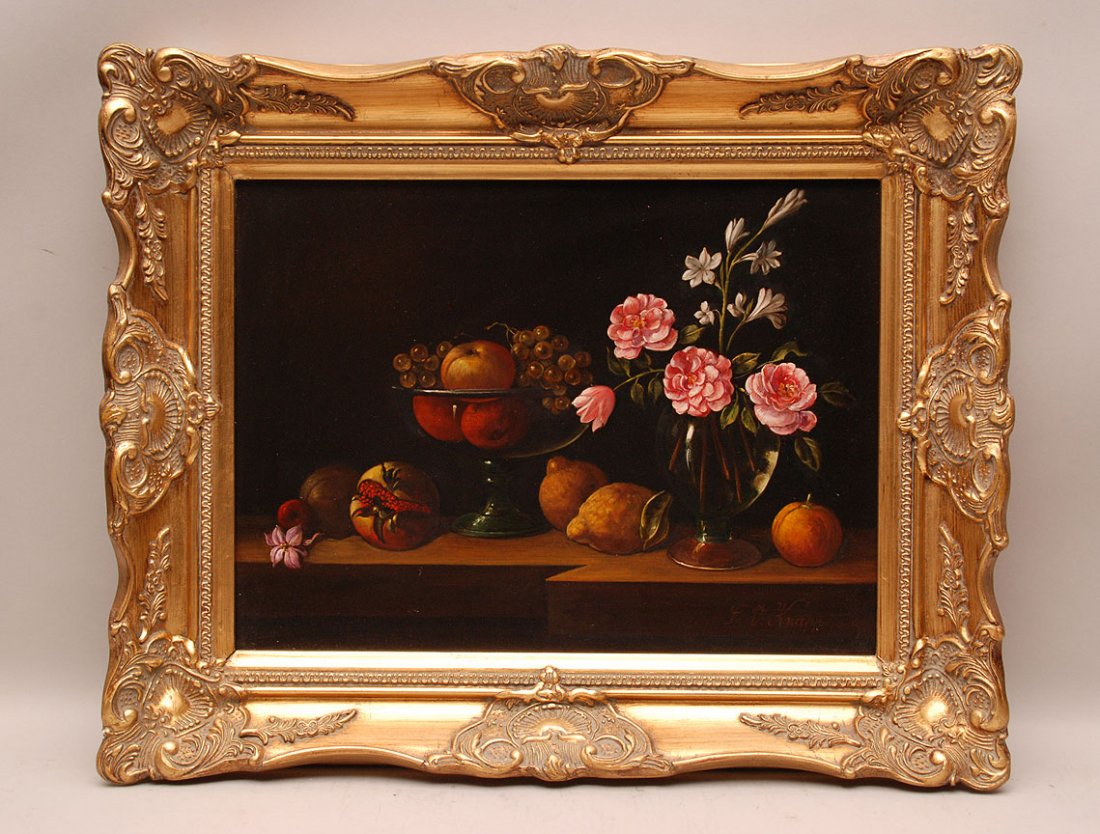 Continental School oil on board, Still Life, approx 15": Continental School oil on board, Still Life, approx 15" x 12"