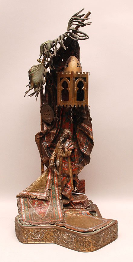 Franz Bergman Ploychromed Bronze Group "The Carpet Sell: Franz Bergman Ploychromed Bronze Group "The Carpet Seller" Signed with the impressed Bergman mark along with GESCH (made in Austria). Condition: showing understandable wear & hole on back side -was on