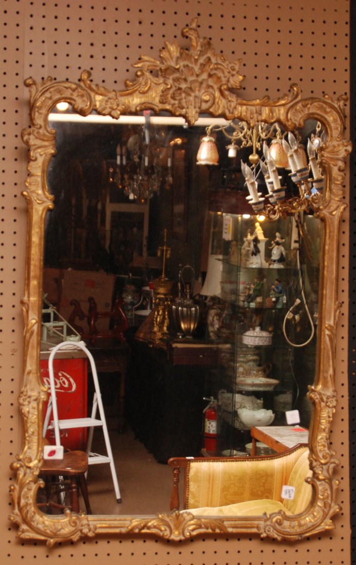 Gilded rococo frame mirror, 43" x 27"w: Gilded rococo frame mirror, 43" x 27"w