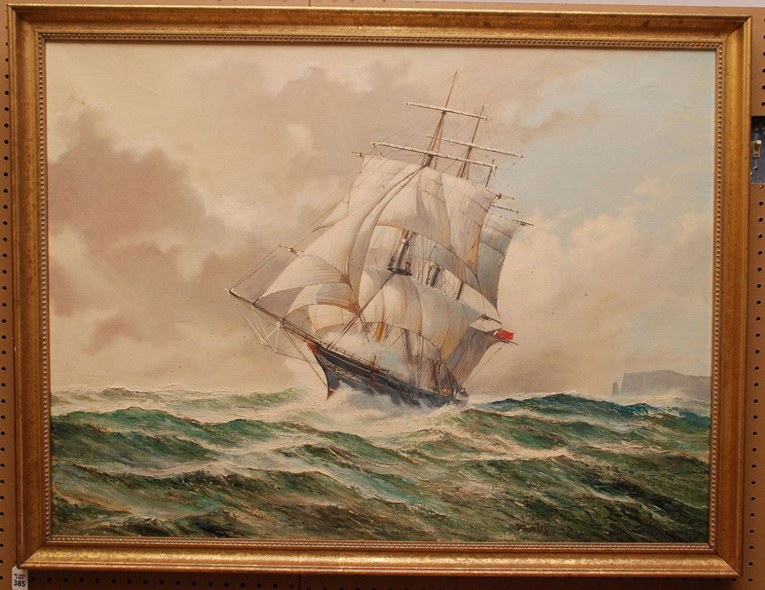 English School oil on canvas, "Clipper Ship" 30" x 40" : English School oil on canvas, "Clipper Ship" 30" x 40" signed illegible lower right