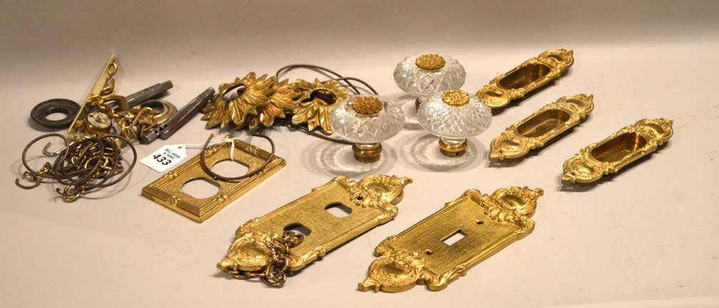 Lot of Assorted French Bronze Electrical Covers and Gla: Lot of Assorted French Bronze Electrical Covers and Glass Door Knobs.