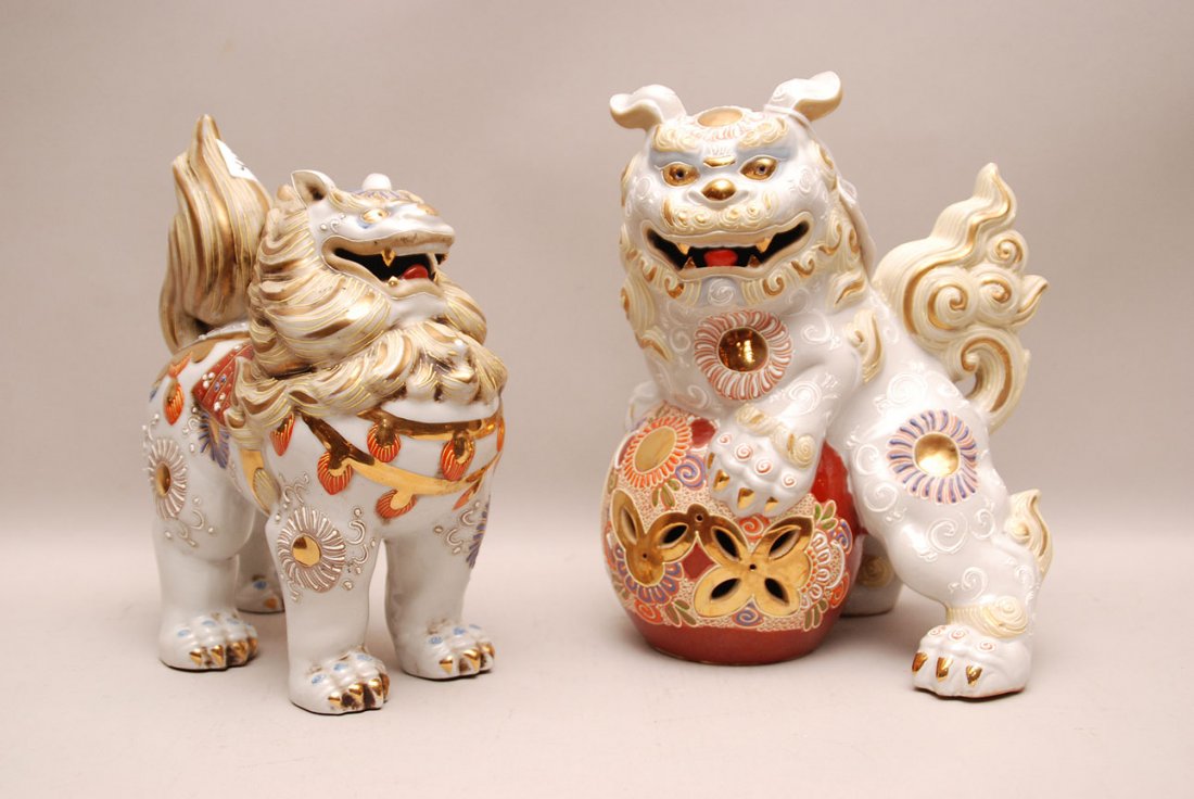Pair of 20th c. oriental mythological foo dogs, 10"h an: Pair of 20th c. oriental mythological foo dogs, 10"h and 10 1/2"h