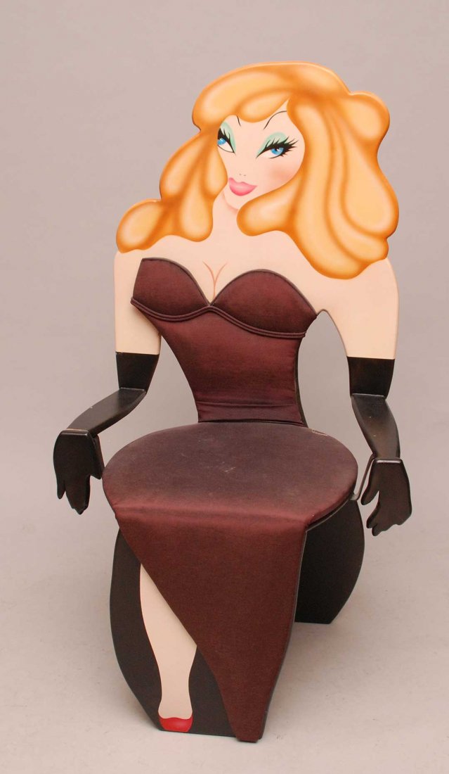 Roger Rabbit "Jessica" painted chair with fabric dress,: Roger Rabbit "Jessica" painted chair with fabric dress, 49" tall