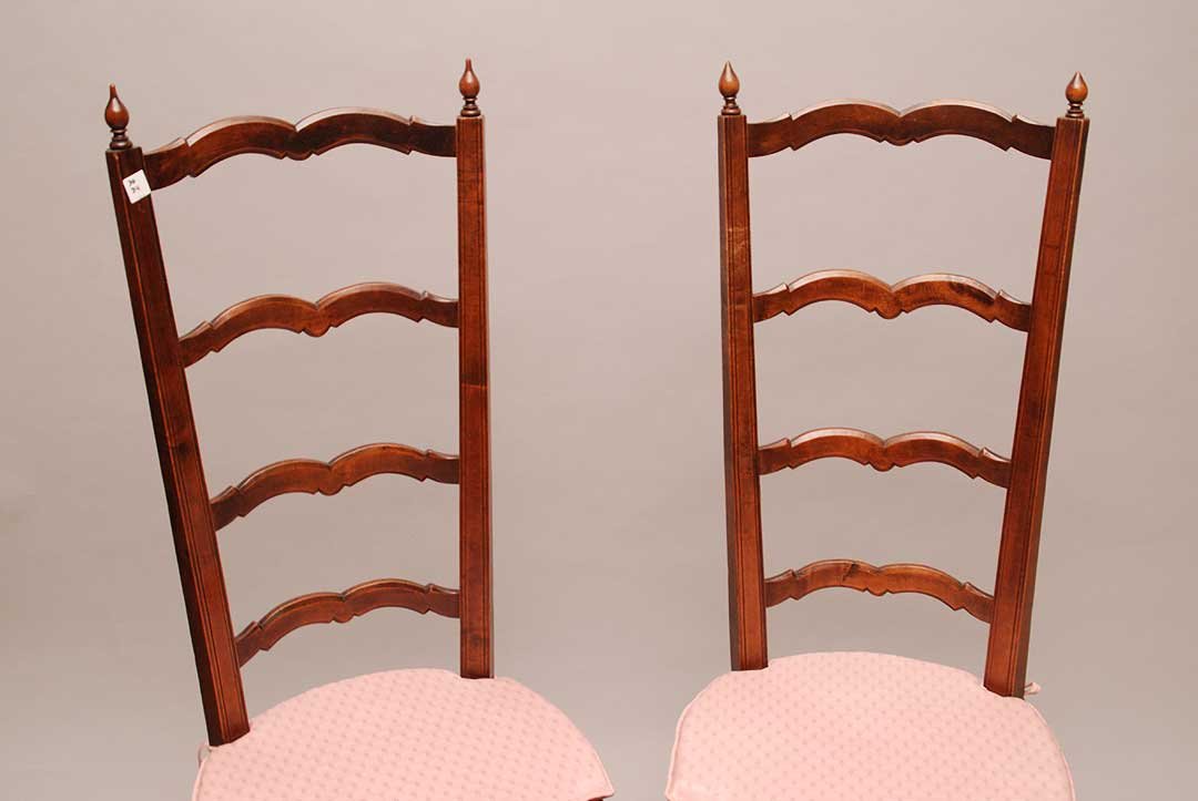 Pair French ladder back chairs with woven rush seats: Pair French ladder back chairs with woven rush seats