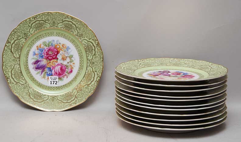 Set 12 Bavarian Porcelain Plates. Condition: good with: Set 12 Bavarian Porcelain Plates. Condition: good with very slight normal wear. Dia. 10 1/2"