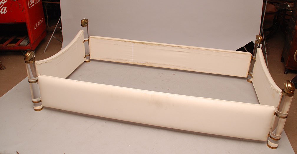 Day Bed, Marcello Mioni, lucite with brass nautilus she: Day Bed, Marcello Mioni, lucite with brass nautilus shell appointments, headboard/footboard (38"w) and rails (78"L)