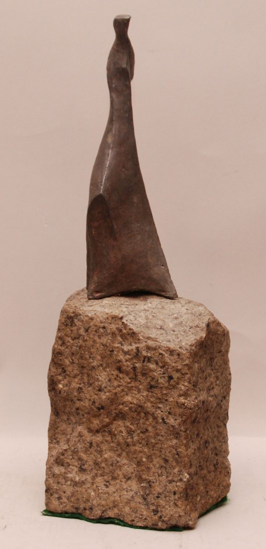 Lead Modern Figure Sculpture Attributed to Alexander Ar: Lead Modern Figure Sculpture Attributed to Alexander Archipenko on a stone base with no apparent signature. Condition: good with minor normal wear. Ht. 17 1/4"