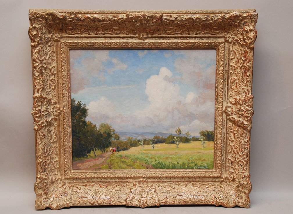 Carel Lodewyk Dake, II (American 1886 - 1946) oil on c: Carel Lodewyk Dake, II (American 1886 - 1946) oil on cardboard, "Indonesian Landscape", 14-1/2" x 12-1/2"