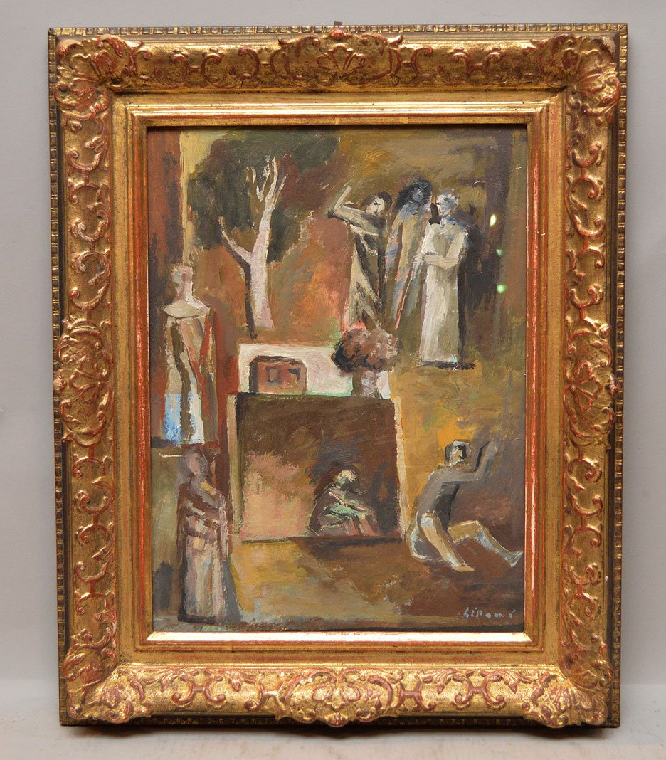 Mario Sironi attrib. (Italian 1885-1961) composition, m: Mario Sironi attrib. (Italian 1885-1961) composition, mixed media on card, signed, image size 14 ¾ x 10 ¾ “