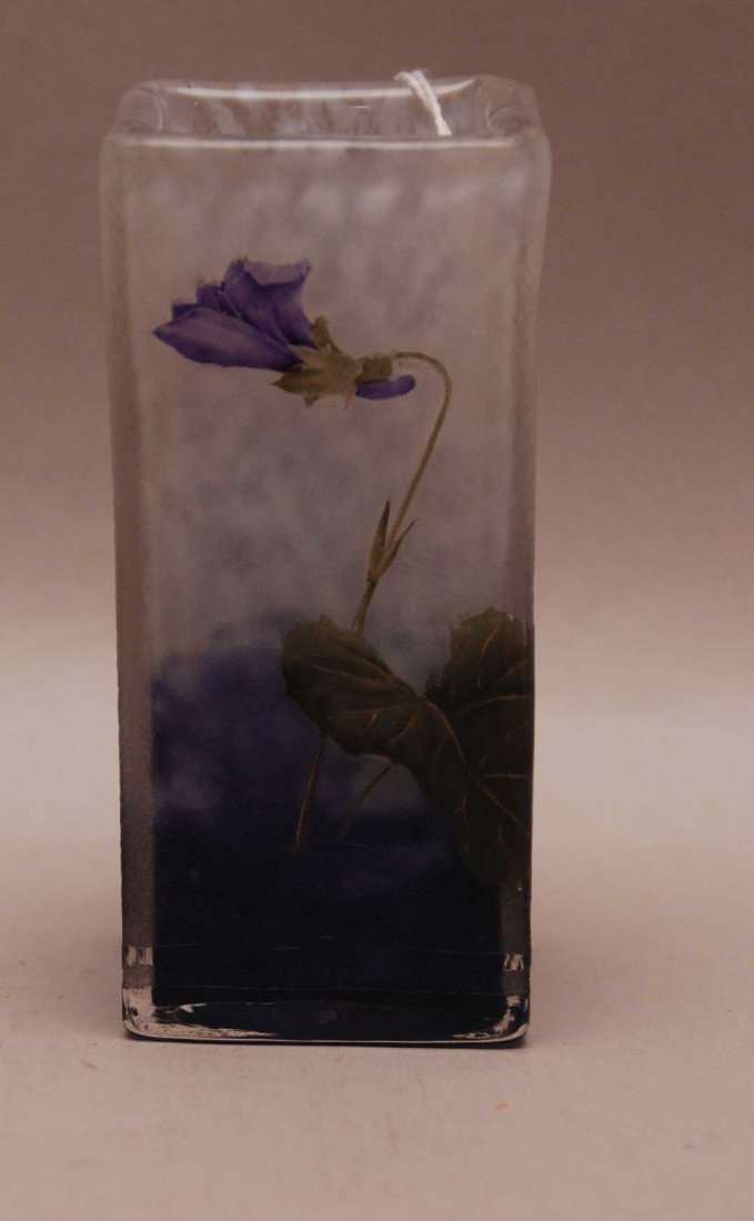 Daum Glass Vase With Enamel Floral Decoration.: Daum Glass Vase With Enamel Floral Decoration. Condition: good. Ht. 4 7/8" Signed on the bottom.