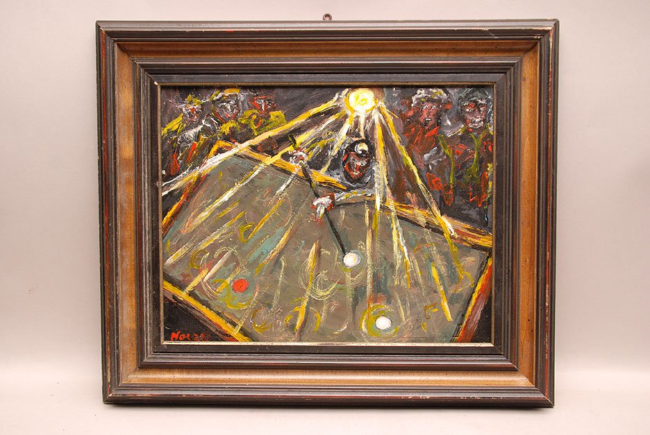 German Expressionist School, billiards oil on cardboard: German Expressionist School, billiards oil on cardboard bears signature size 14 x 17¾”