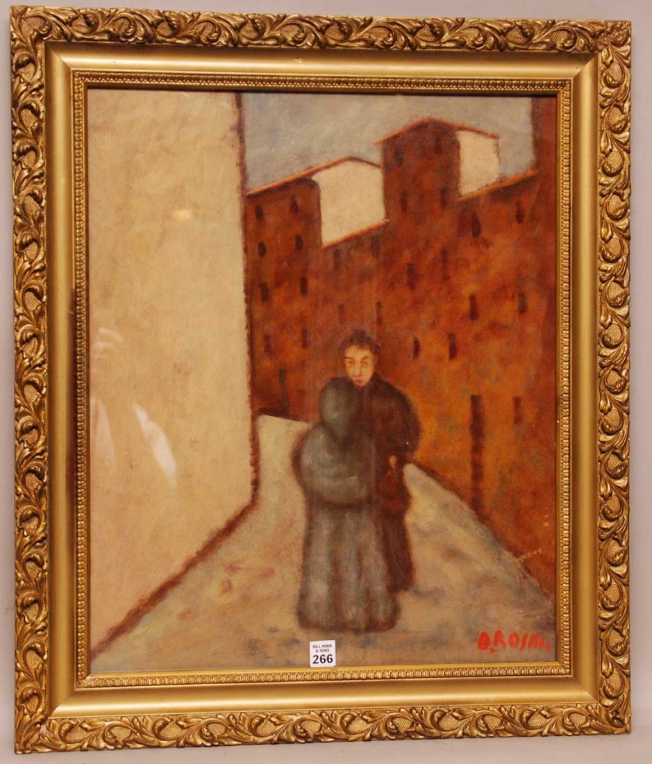 Attributed to Ottone Rosai (Italian 1895-1957)ï¾ two: Attributed to Ottone Rosai (Italian 1895-1957)ï¾ two women on village street oil on board signed size 23 ï¾½ x 19 ï¾¾ï¾“