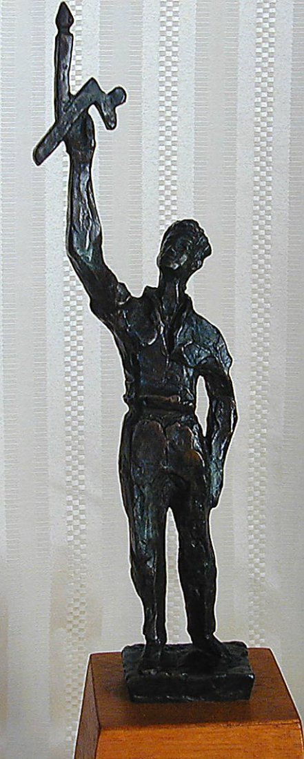 Chaim Gross (Amer 1904-91) Torch of Learning Bronze: Chaim Gross (Amer 1904-91) Torch of Learning Bronze Awarded by the American Friends of The Hebrew University from 1970 on to a lawyer who was influential in both Israel and America; mounted on a wood 