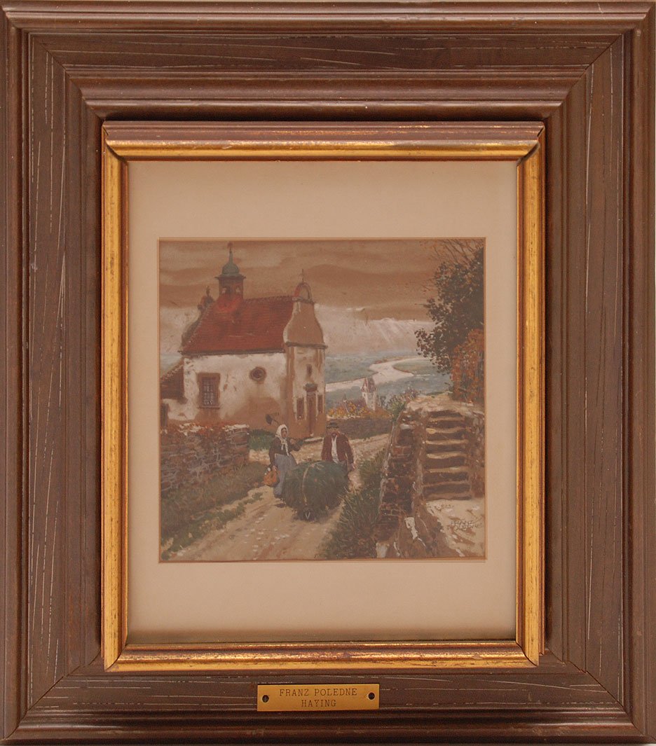 Franz Poledne (AUSTRIAN 1873-1932) Gouache on paper: Franz Poledne (AUSTRIAN 1873-1932) Gouache on paper "Haying" 8" x 8"