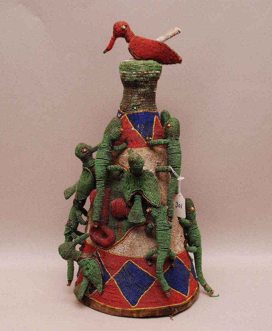 African beaded headdress Yoruba Efiti Nigeria 19"h x: African beaded headdress Yoruba Efiti Nigeria 19"h x 12"w