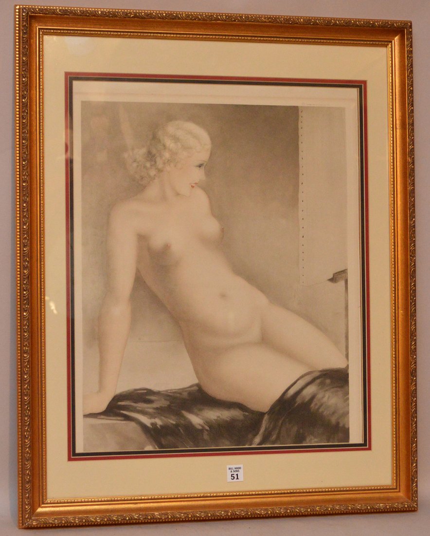 Louis Justin Laurent Icart (France 1888 - 1950) Etching: Louis Justin Laurent Icart (France 1888 - 1950) Etching "My Model", Nude, pencil signed lower right, 21" x 16-1/2"