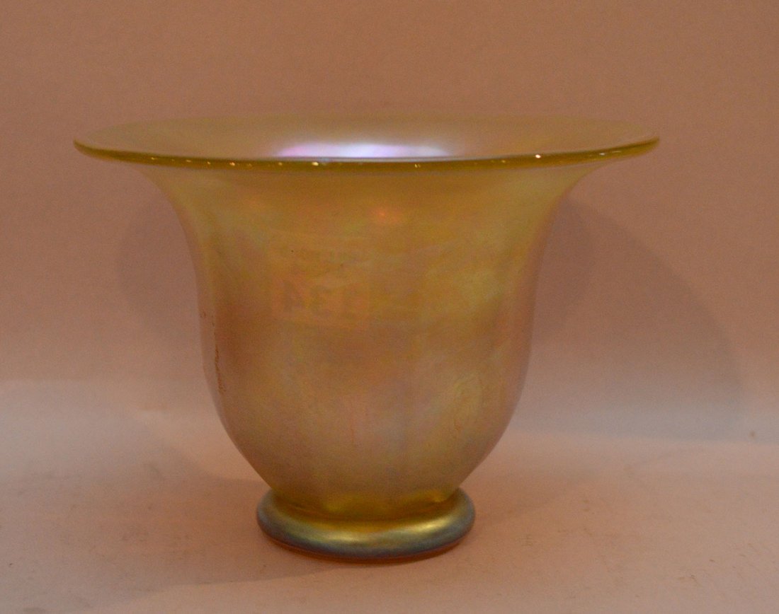 Steuben Aurene Glass Footed Bowl. Condition: good with: Steuben Aurene Glass Footed Bowl. Condition: good with minor normal wear. Ht. 4 1/2" Dia. 6"