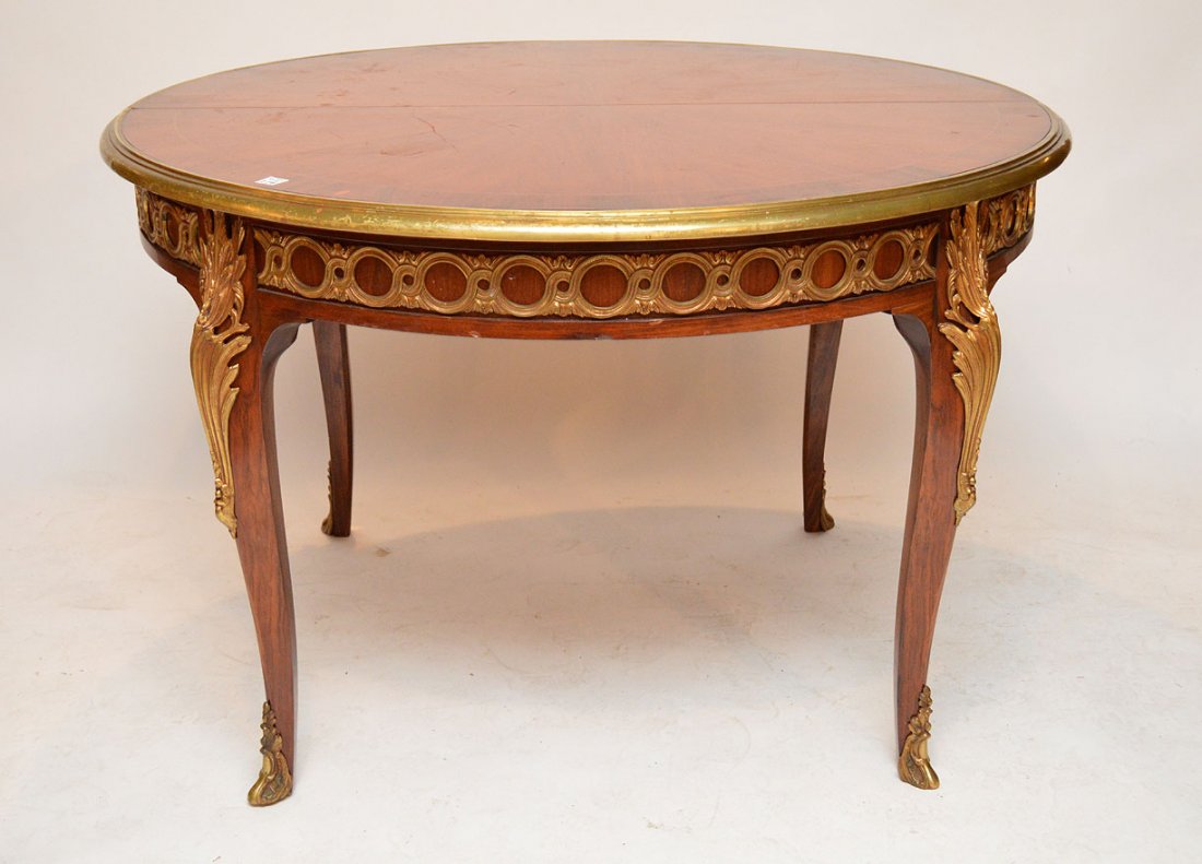 Ormolu mounted dining table, Italian with 3 leaves,: Ormolu mounted dining table, Italian with 3 leaves, 31"h x 48"w (each leaf 22"w)