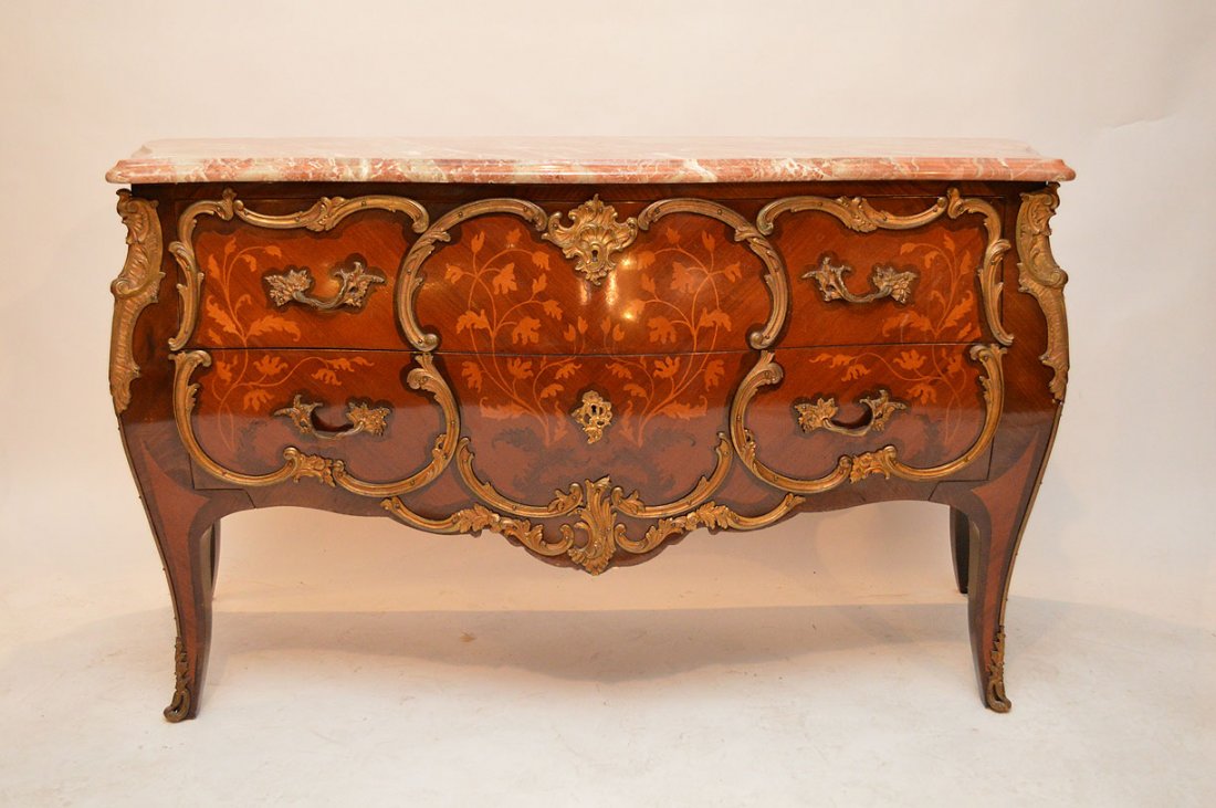 French chest, marquetry 2 drawer with ormolu mounts,: French chest, marquetry 2 drawer with ormolu mounts, 35"h x 59"w x 22 1/2"d