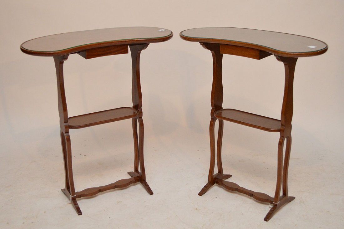 Pair kidney shape occasional tables with conforming: Pair kidney shape occasional tables with conforming glass tops
