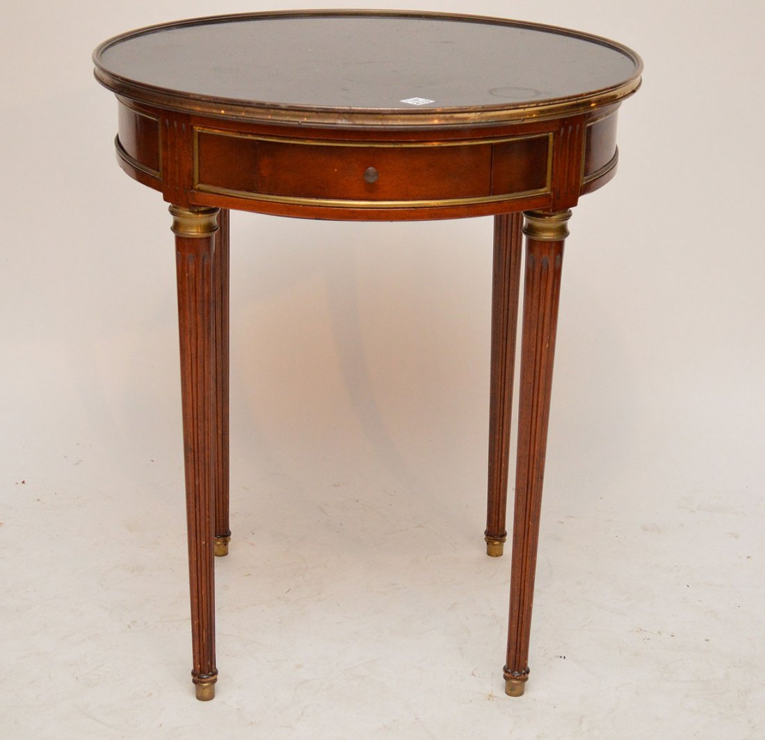 Mahogany Gueridon table with brass accents, 28" h x 24": Mahogany Gueridon table with brass accents, 28" h x 24" w