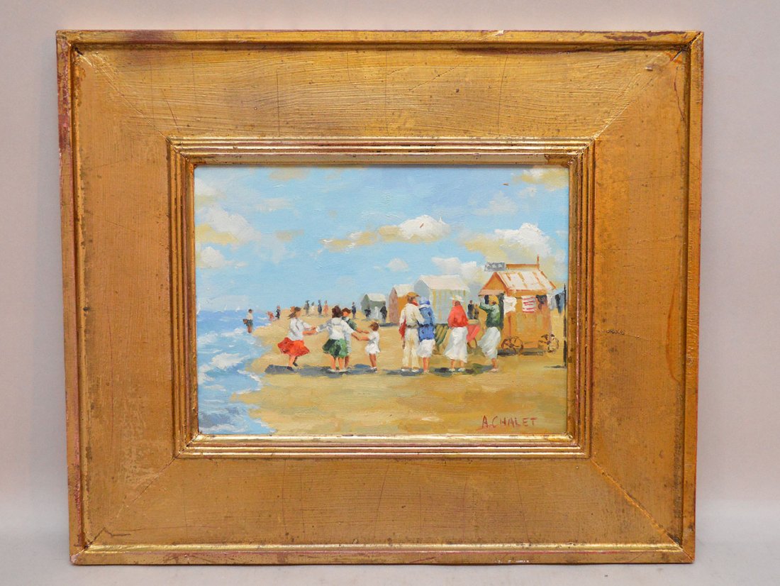 Andre Chalet (France 1954 - ) oil on board, Beach: Andre Chalet (France 1954 - ) oil on board, Beach Scene, 8-3/4" x 11-3/4"