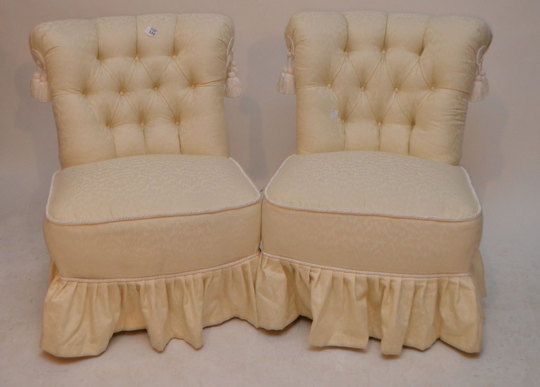 Pair tufted back slipper chairs, fine condition: Pair tufted back slipper chairs, fine condition