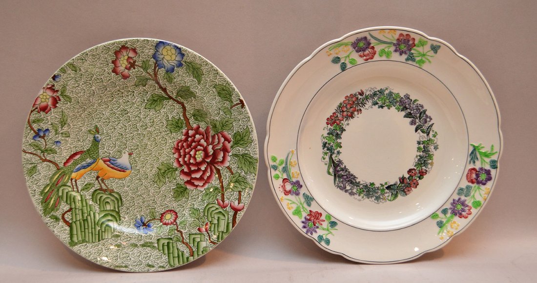 12 Copeland Spode plates with floral and peacock,: 12 Copeland Spode plates with floral and peacock, (9"dia) AND 7 Copeland Spode floral plates, (9"dia)