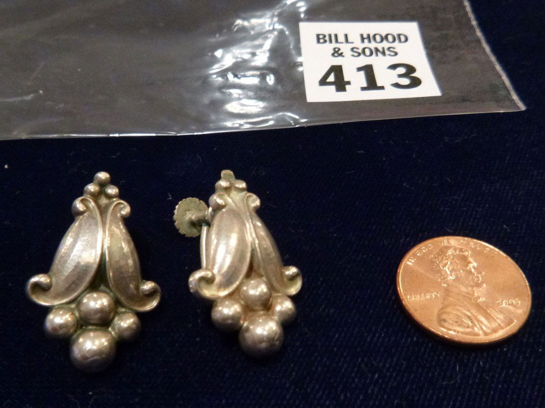 One pair of ladies sterling silver earrings by Georg: One pair of ladies sterling silver earrings by Georg Jensen (#32), shiny finish