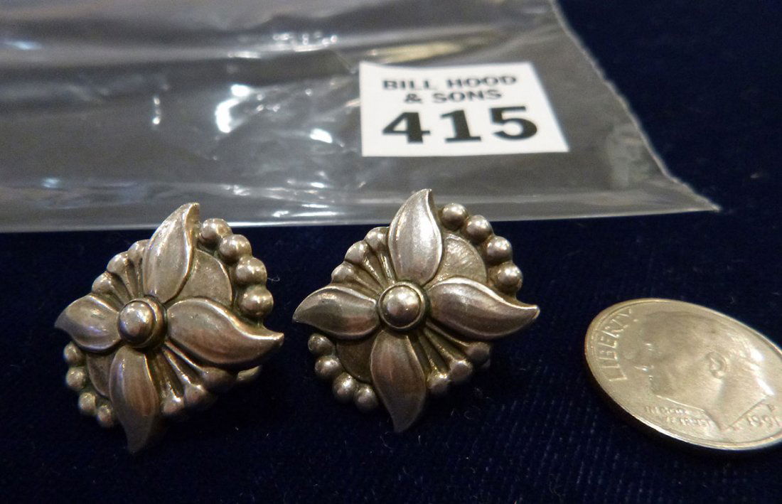 One pair of ladies sterling silver earrings by Georg: One pair of ladies sterling silver earrings by Georg Jensen (#111) weighing 6.22 grams