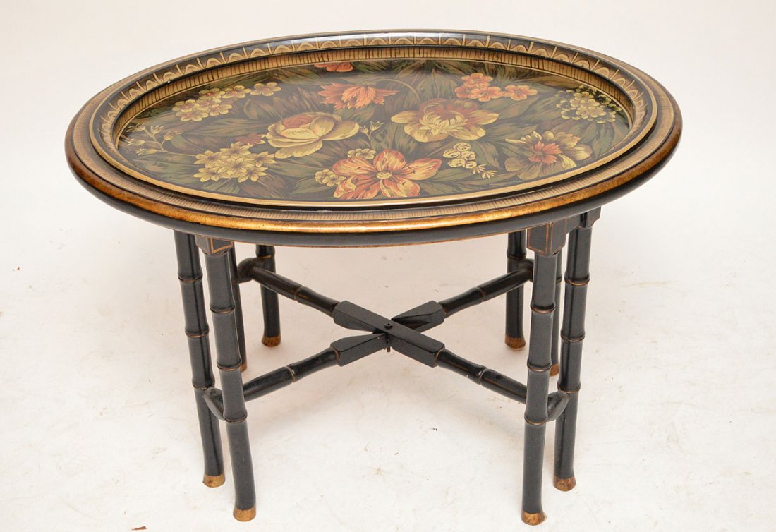 Wood stand supporting unattached floral tray, 33" x 22: Wood stand supporting unattached floral tray, 33" x 22 1/2"