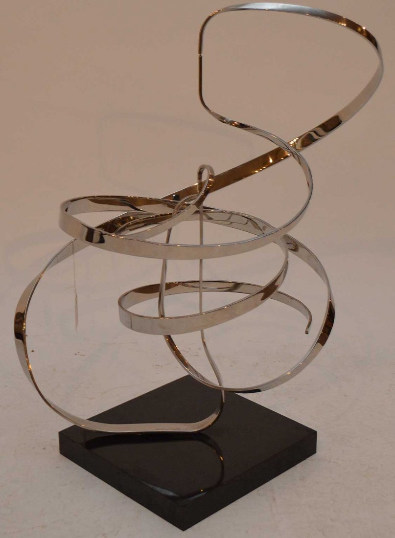 Michael Cutler Kinetic Abstract Chrome Sculpture,: Michael Cutler Kinetic Abstract Chrome Sculpture, signed & dated '89, 26" tall x 24" wide