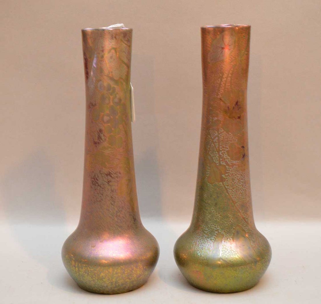 Pair Clement Massier Luster Pottery Vases. Condition:: Pair Clement Massier Luster Pottery Vases. Condition: good. The signature is illegible on the bottom. Ht. 10 1/4"