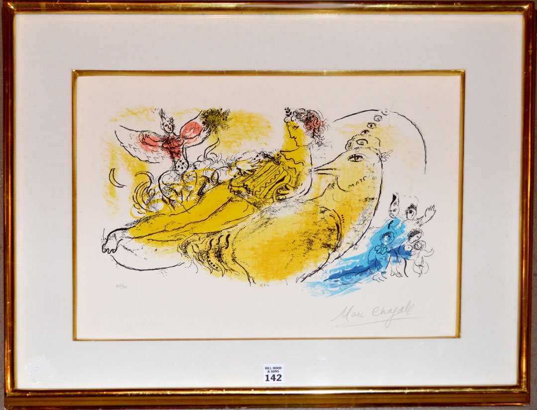 Marc Chagall (France, New York, 1887-1985) Original: Marc Chagall (France, New York, 1887-1985) Original Lithograph by Marc Chagall Hand Signed by Marc Chagall. 65/90. Custom framed sight-Approx 13-1/2" x 18" inches sight