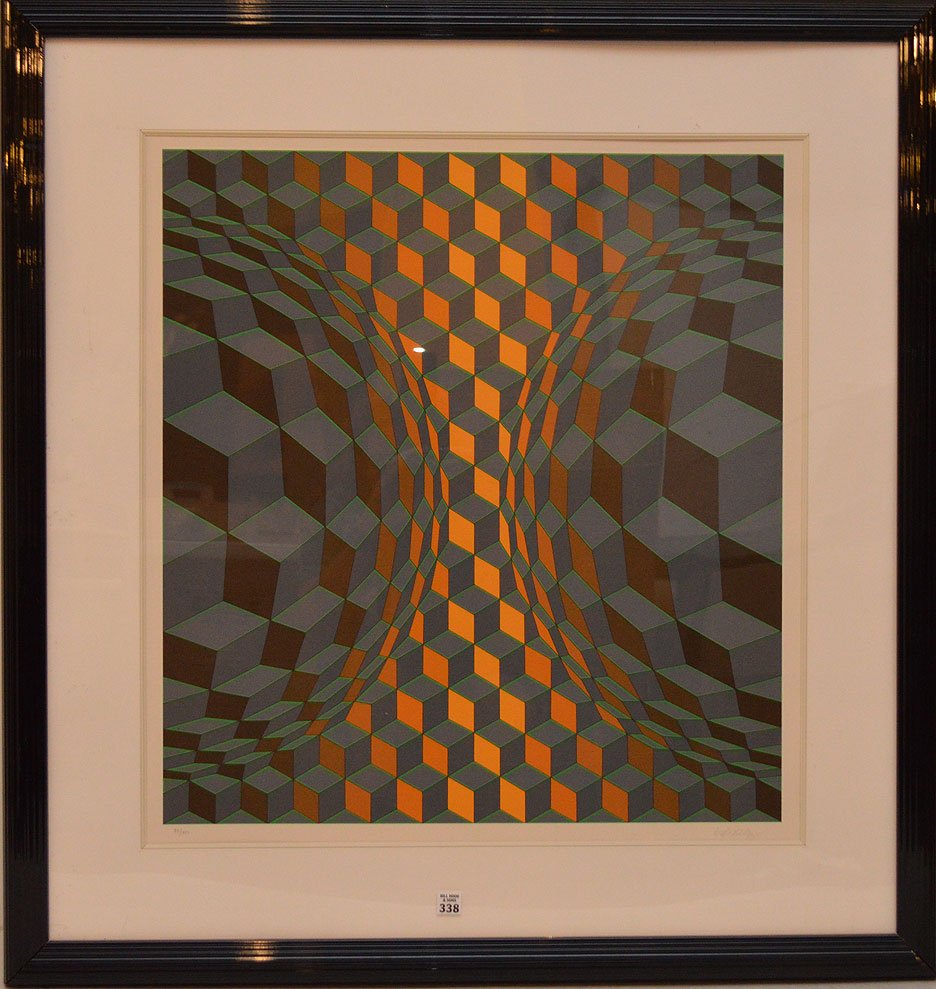 Victor Vasarely (France/Hungary 1906 - 1997) color: Victor Vasarely (France/Hungary 1906 - 1997) color silkscreen, Abstract, pencil signed & numbered 94/250, 29" x 27"