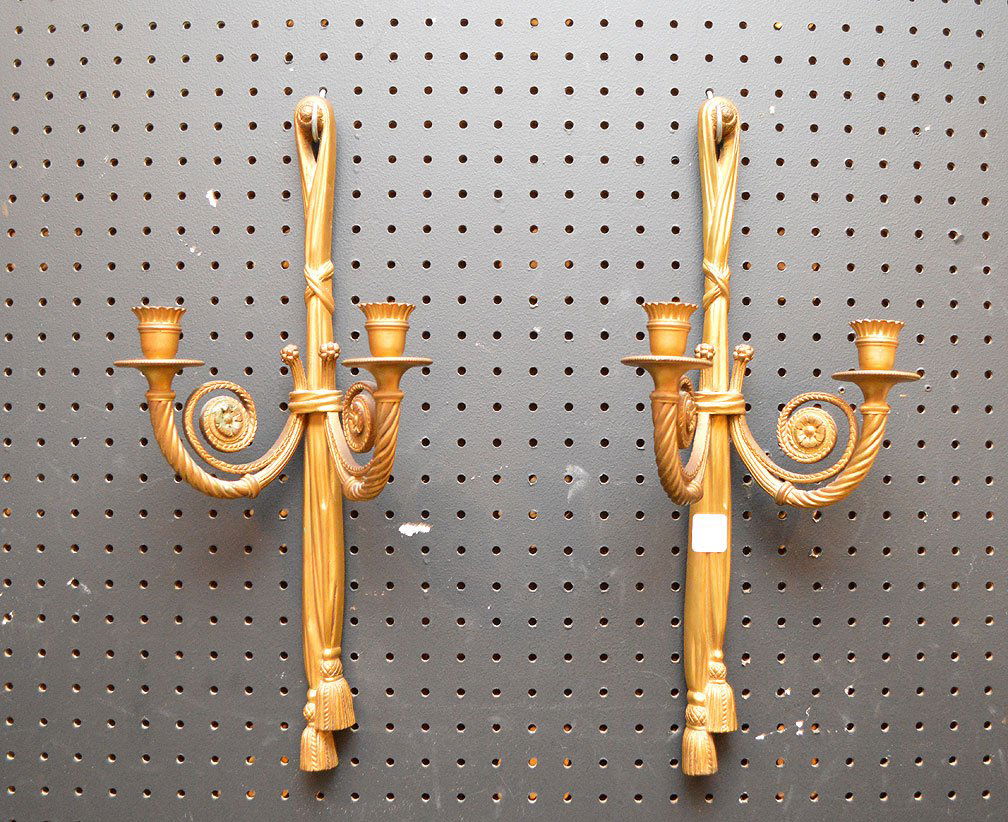 Pair Bronze Two Light Sconces.  Condition: good with (1 of 4)