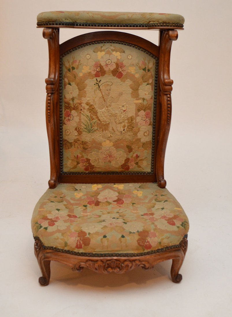 Needlepoint 19th c. prayer chair/bench (1 of 7)