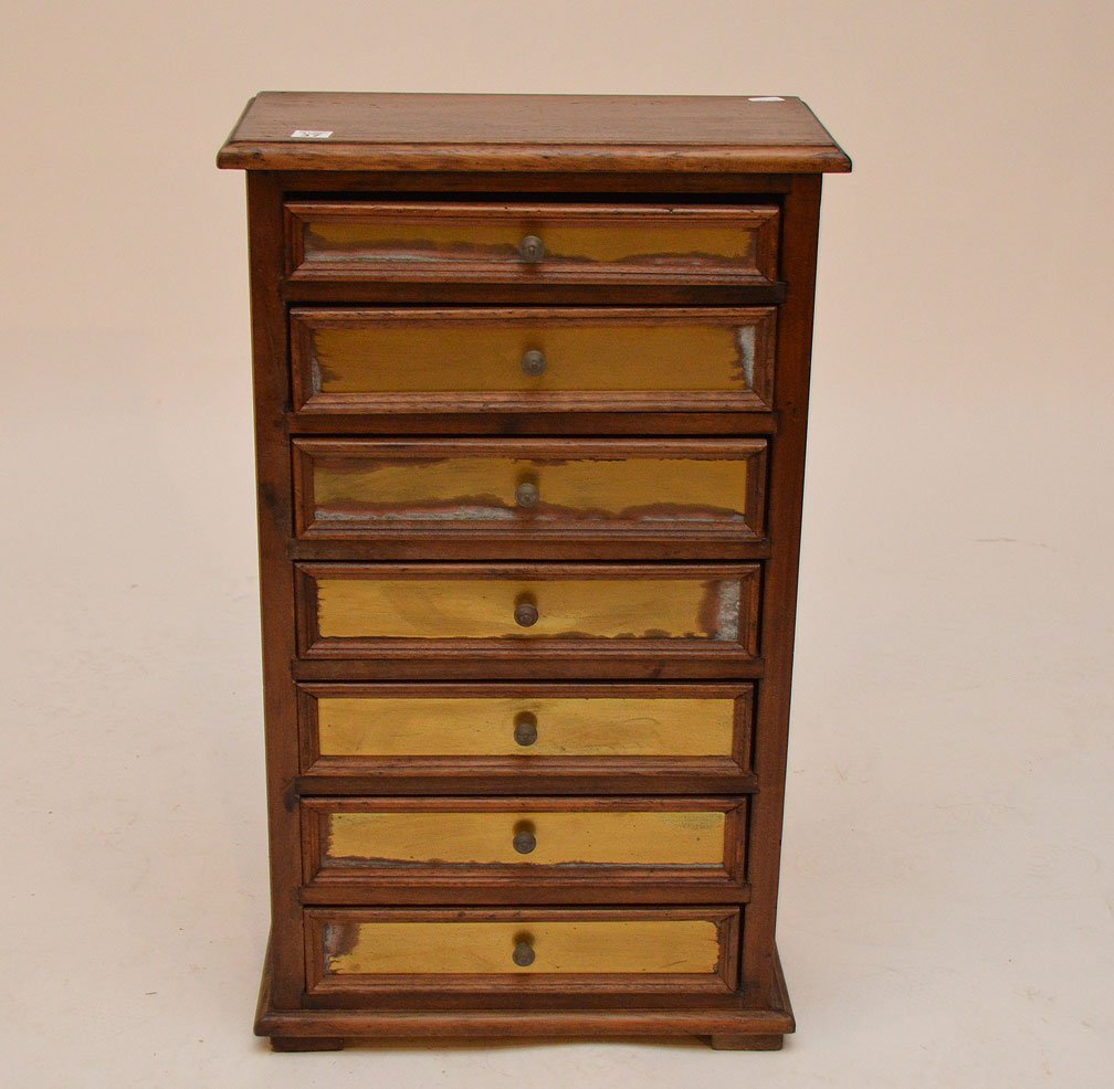 Miniature stand with 7 drawers, 20th c, 28"h x 17"w x 8: Miniature stand with 7 drawers, 20th c, 28"h x 17"w x 8 1/2"d